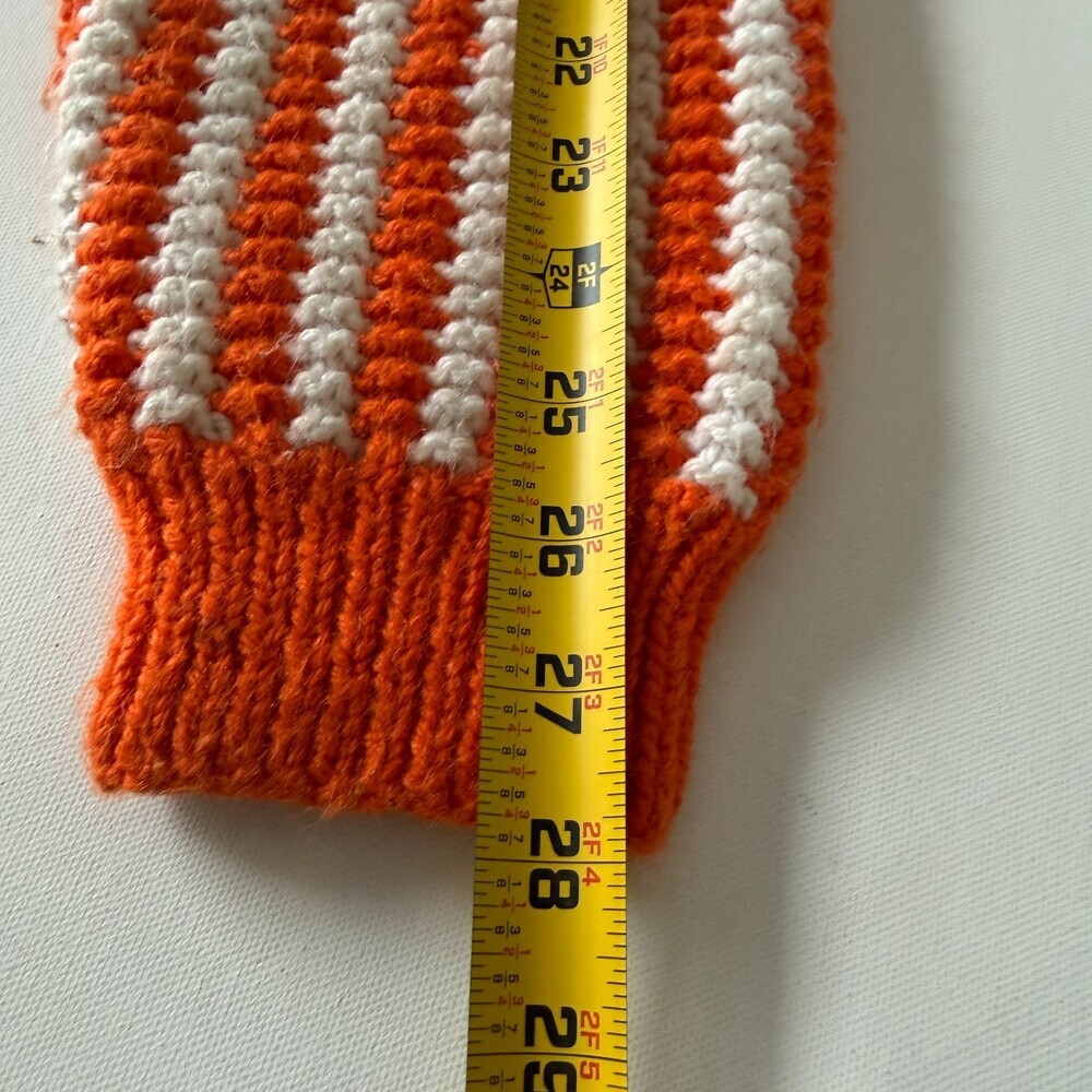 Handmade HandKnit Women's Sweater Orange & White Stripes, Sz L, Turtle/Mock Neck - Picture 15 of 16
